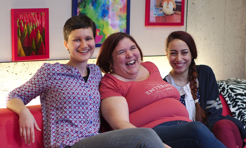 Mozilla community sponsor Larissa Shapiro, with former Outreachy interns (now Mozilla employees) Sara Mansouri and Maja Frydrychowicz